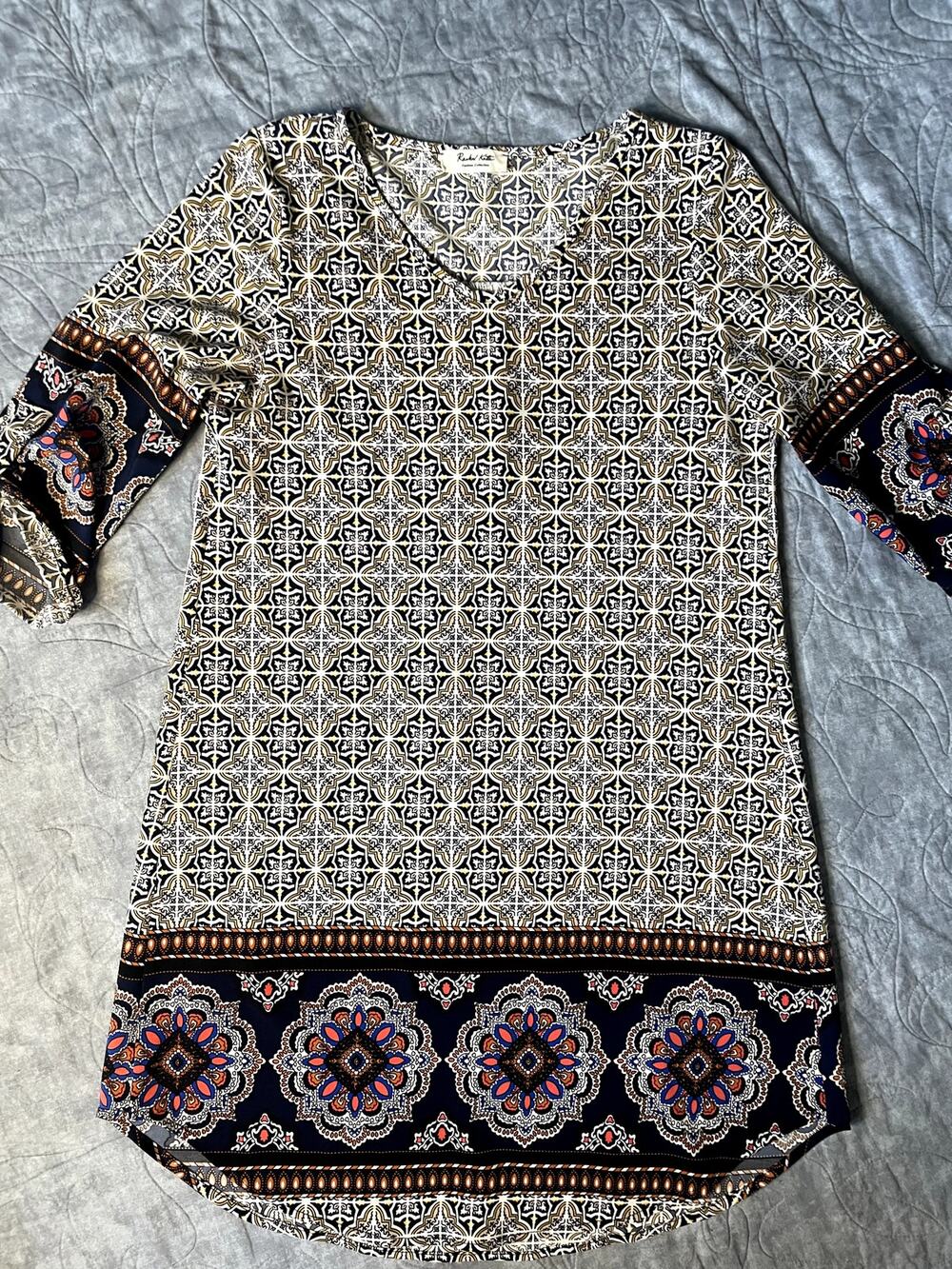Rachel Kate Boho Navy Orange Mandala Paisley Medallion Top Fits Medium